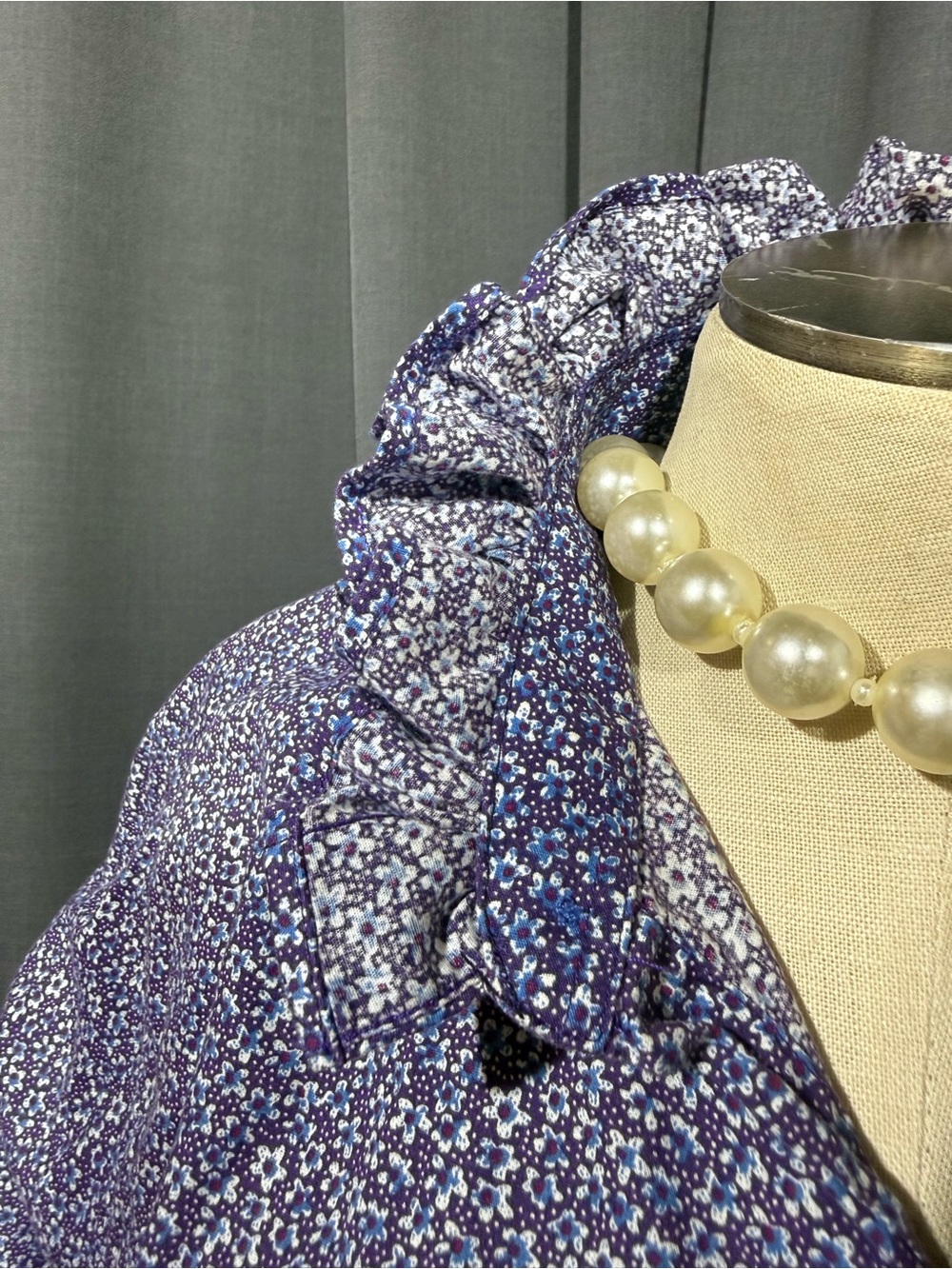 Upcycled Purple Floral Ruffle Collar Button-Down Nick Graham Shirt